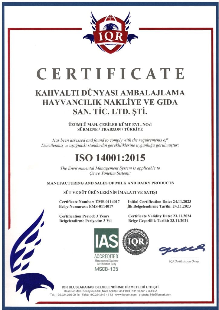 ISO 14001:2015 Sertifikası