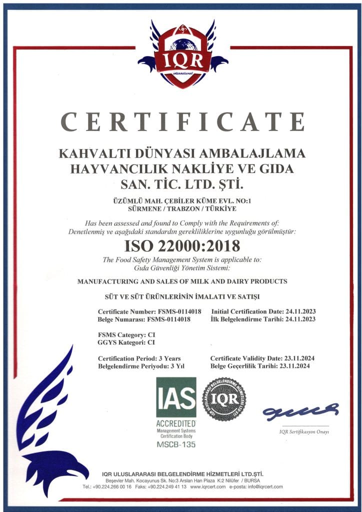 ISO 22000:2018 Sertifikası